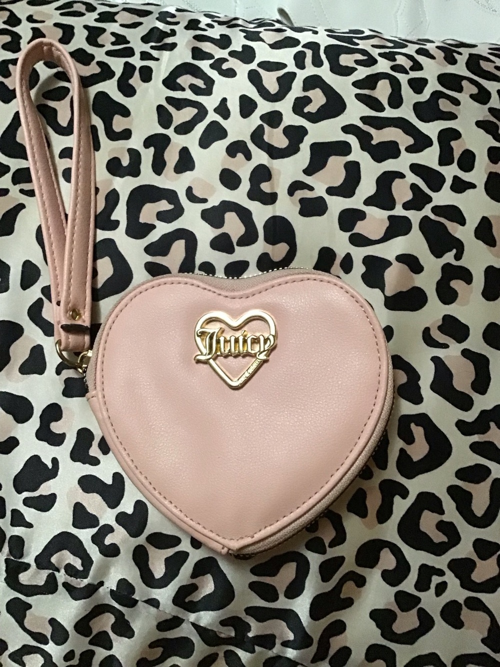 Juicy Couture Blush Pink Heart Wristlet with Gold Logo